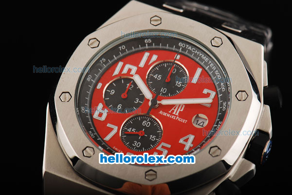 Audemars Piguet Royal Oak Offshore Japanese Miyota Quartz Movement with Red/Black Dial and Silver Case-SS Strap - Click Image to Close